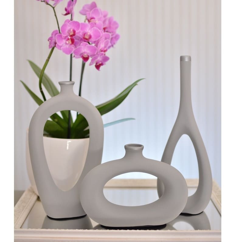 Kit Vasos de Cerâmica Decorativo Vasado