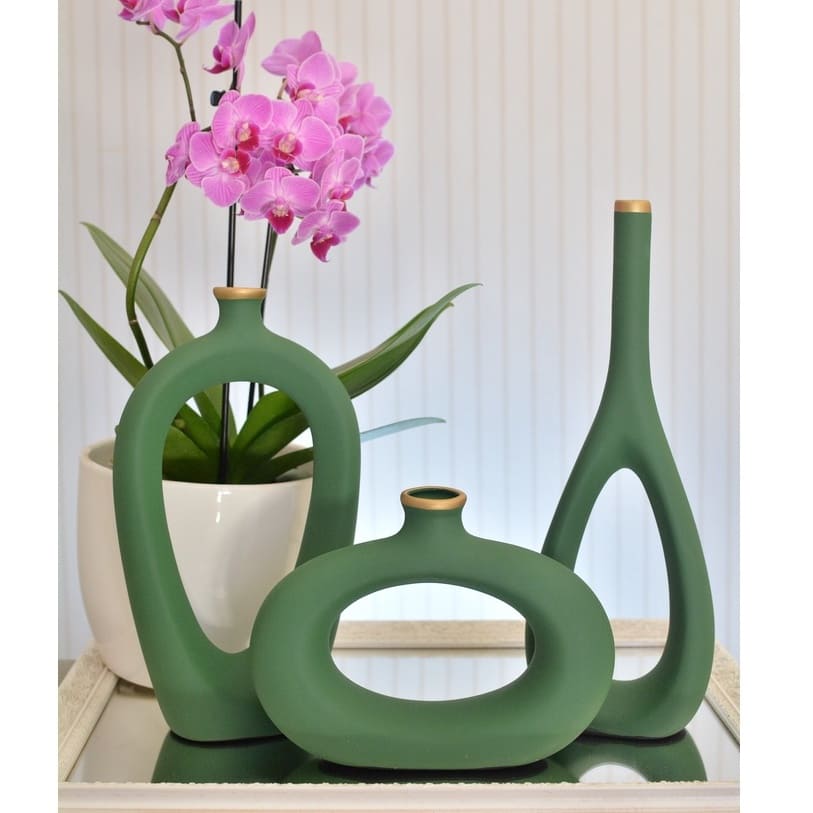 Kit Vasos de Cerâmica Decorativo Vasado