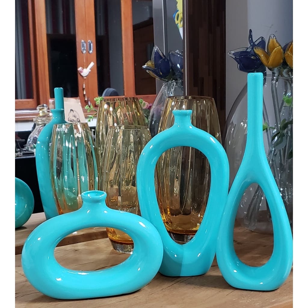 Kit Vasos de Cerâmica Decorativo Vasado