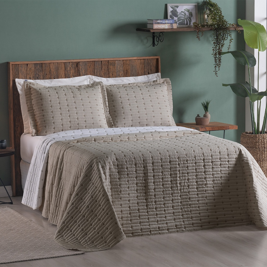 Cobre Leito 3 Peças Dupla Face – 200 Fios 100% Algodão | Linha Aurora Lux