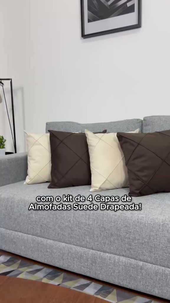 Kit 4 Capas de Almofada Natal Suede Drapeada 45x45cm Decoração Natalina