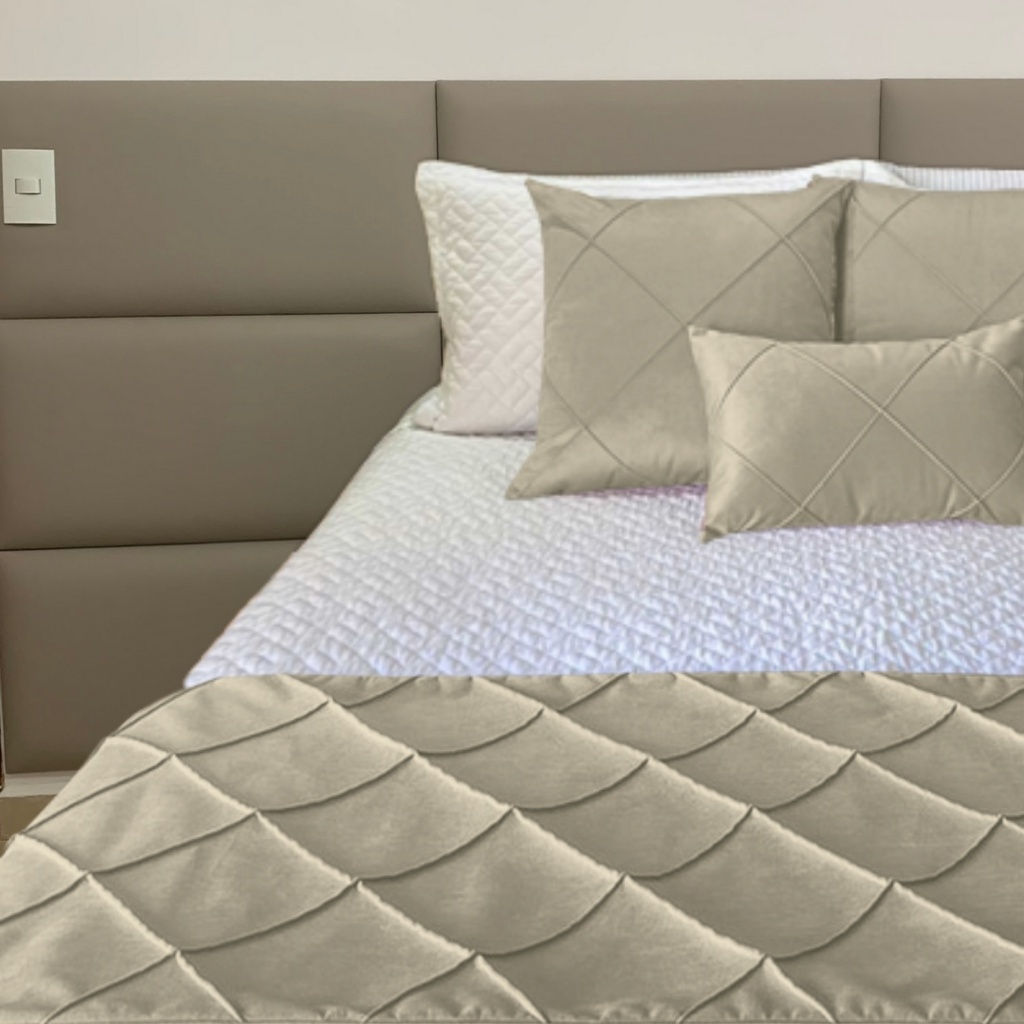 Kit peseira queen e 2 capa de almofada baguete drapeada terracota