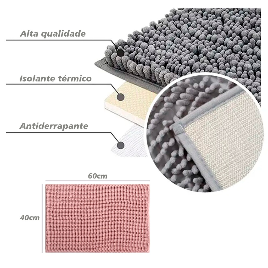 Kit Tapete Banheiro 40x60 Antiderrapante Bolinha Microfibra Macarrão Luxo Várias Cores
