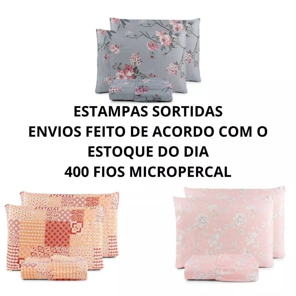 Lençol 400 Fios Micropercal Tecido Leve e Macio Estampas Sortidas