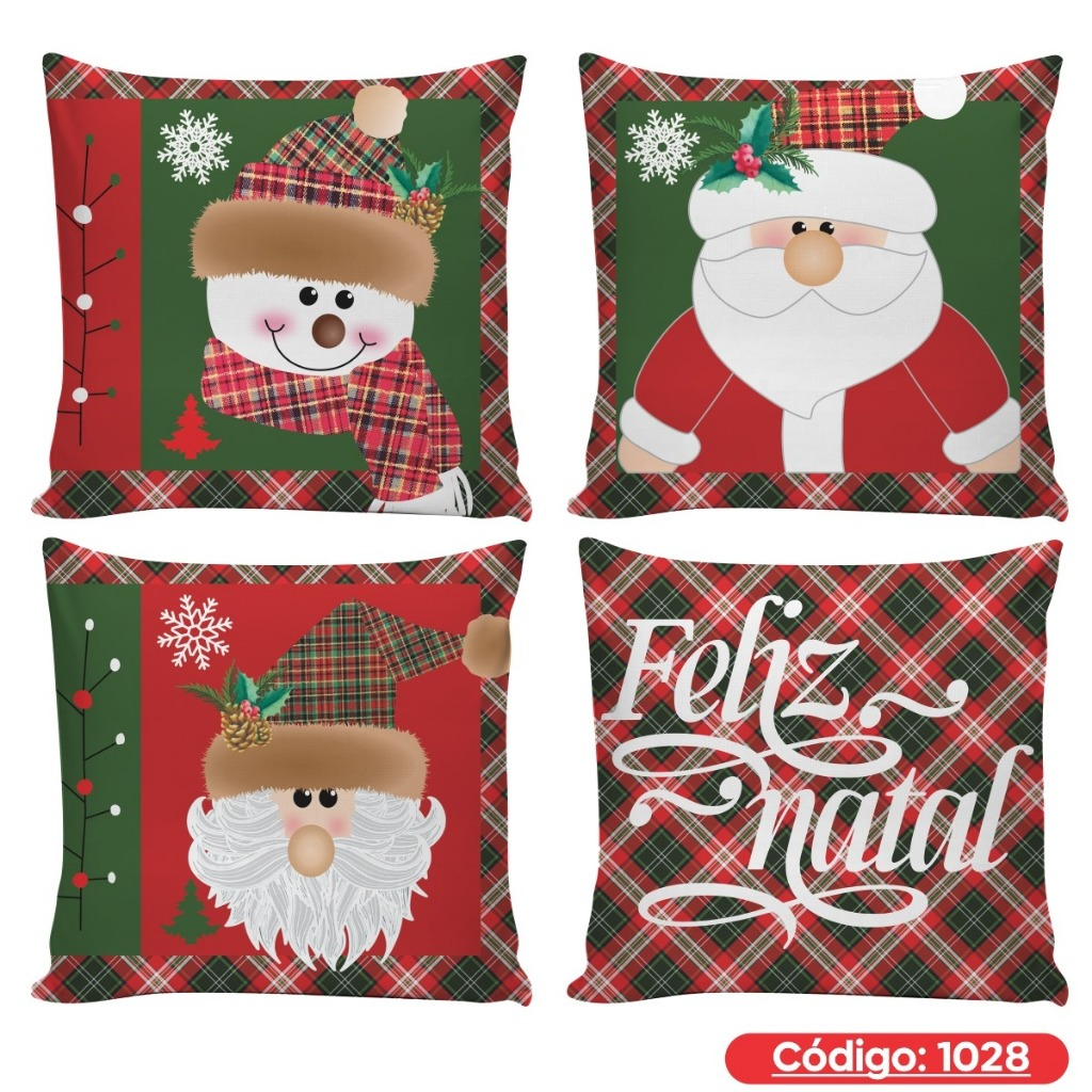 Kit 4 Capas de Almofadas Decorativas 45x45cm Feliz Natal Sala Quarto e Decoração