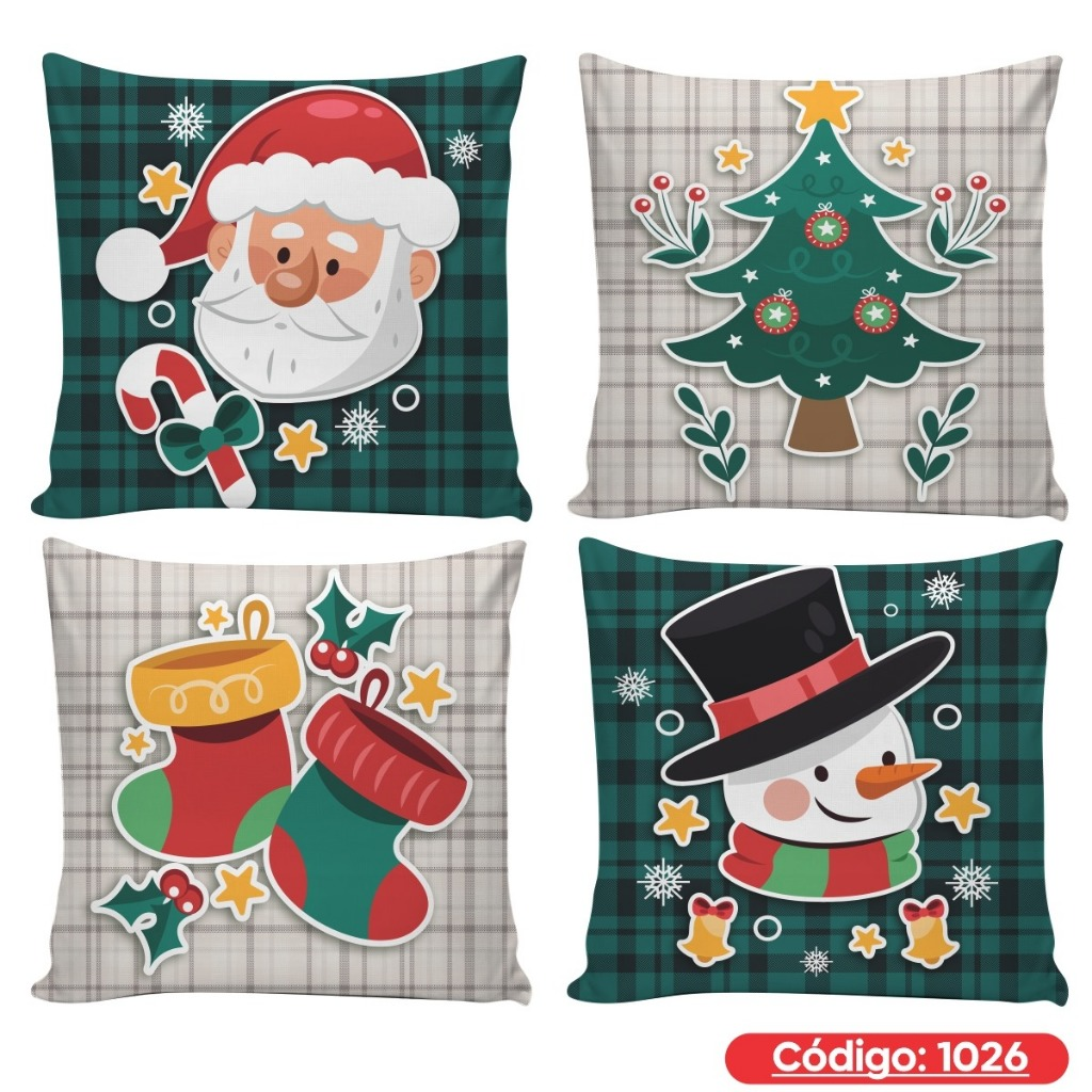 Kit 4 Capas de Almofadas Decorativas 45x45cm Feliz Natal Sala Quarto e Decoração