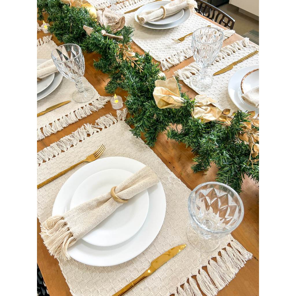 Kit Jogo americano cor Cru, Off white produto artesanal. Decoração mesa posta, tear mineiro. Kit de 2, 4, 6 e 8 lugares.
