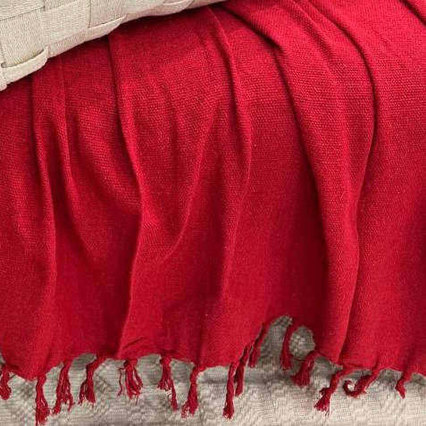 Kit Capas Almofadas e Manta Vermelha Trancê Rustica Boho Artesanal Tiras Trancelim
