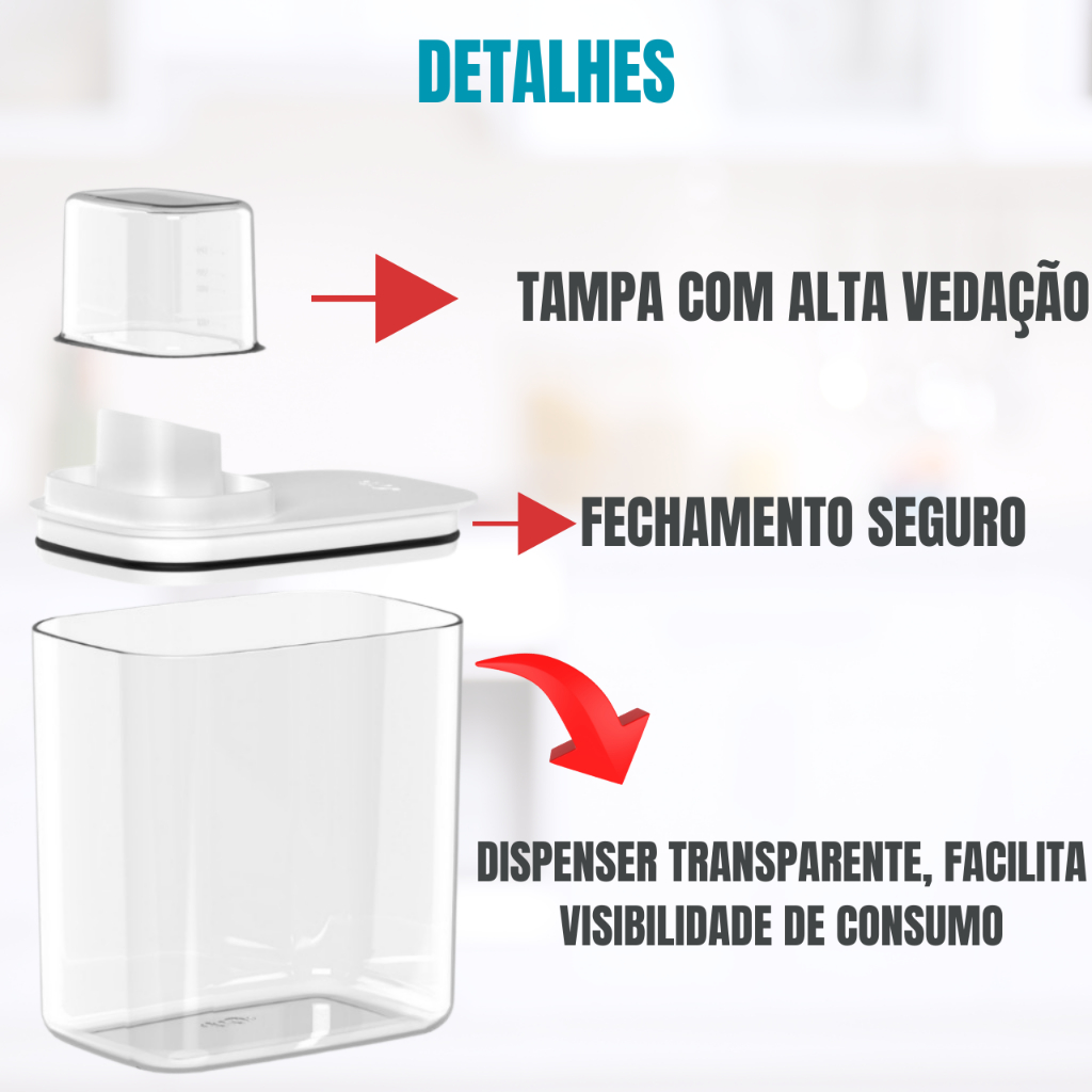 Kit Dispenser Organizador Lavanderia 2,3 litros + 1,5 Litros Acrílico (AMACIANTE, SABÃO EM PÓ)