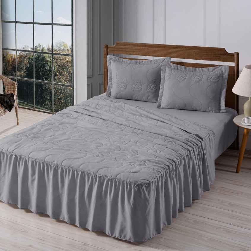 Cobre Leito Casal 3 Peças Requinte- Colcha Casal Padrao- Tecido Macio Premium