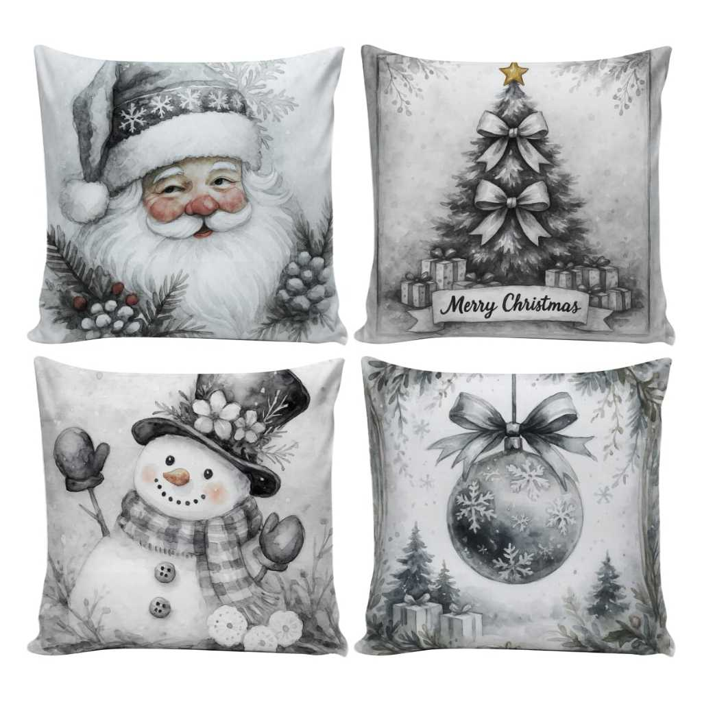 Kit 4 Capas de Almofadas Decorativas 45x45cm Feliz Natal Sala Quarto e Decoração
