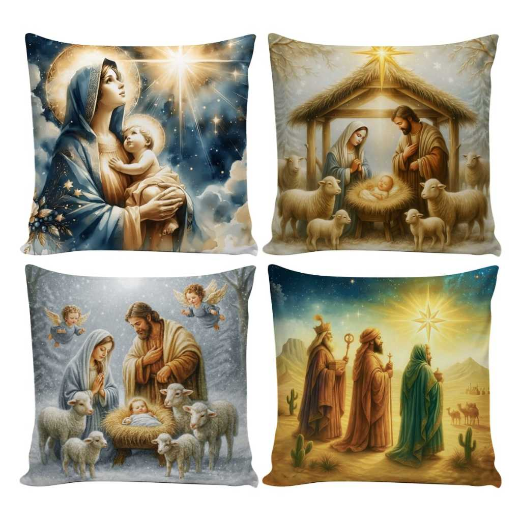 Kit 4 Capas de Almofadas Decorativas 45x45cm Feliz Natal Sala Quarto e Decoração