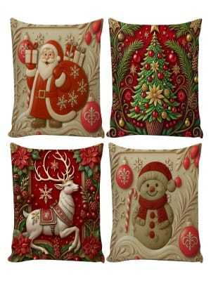 Kit 4 Capas de Almofadas Decorativas 45x45cm Feliz Natal Sala Quarto e Decoração