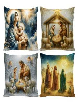 Kit 4 Capas de Almofadas Decorativas 45x45cm Feliz Natal Sala Quarto e Decoração