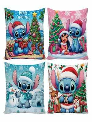 Kit 4 Capas de Almofadas Decorativas 45x45cm Feliz Natal Sala Quarto e Decoração