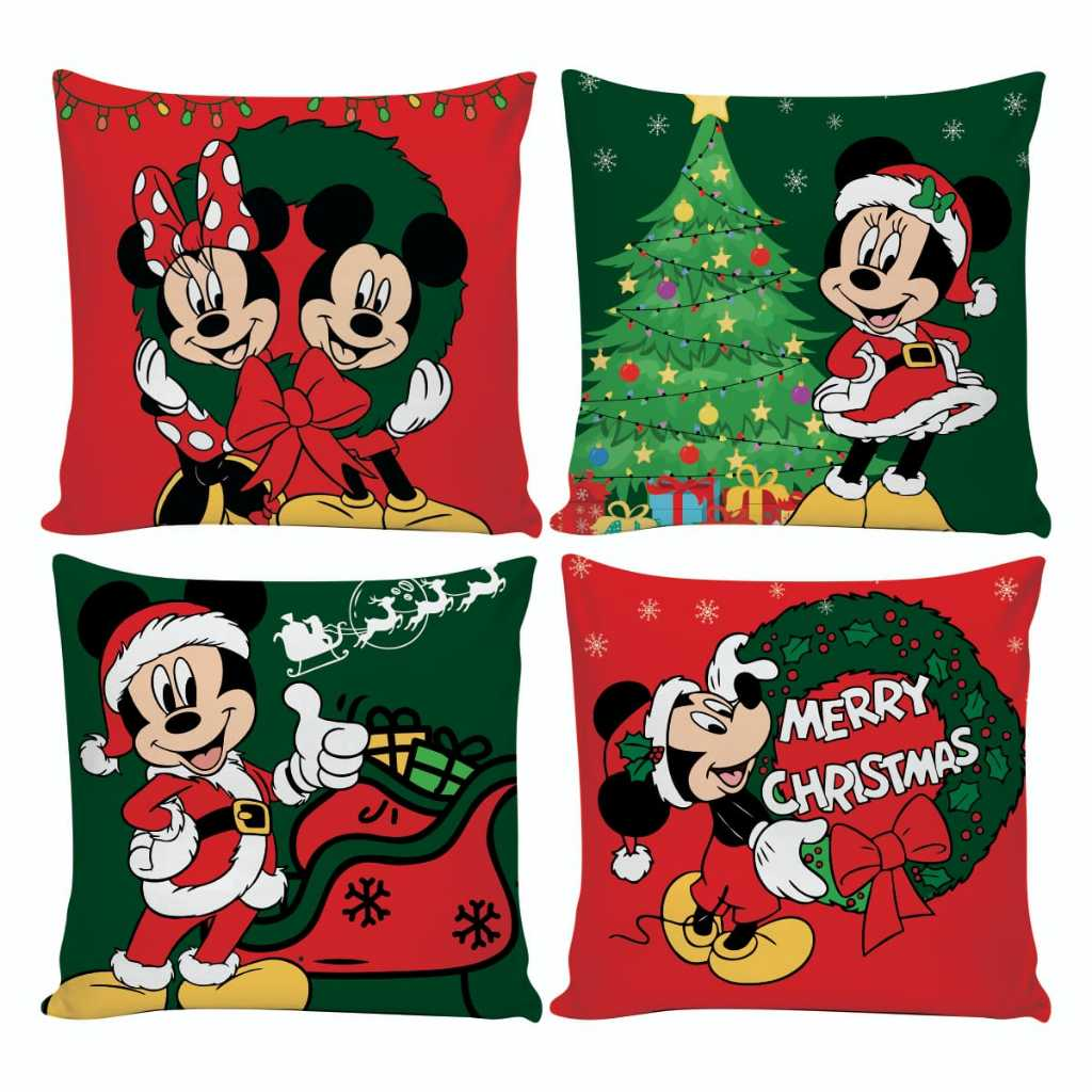 Kit 4 Capas de Almofadas Decorativas 45x45cm Feliz Natal Sala Quarto e Decoração