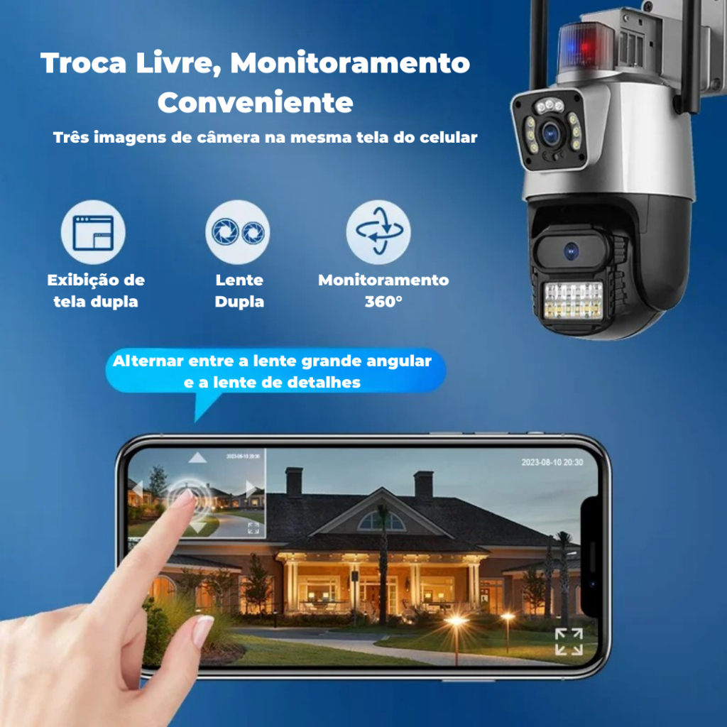 JL PROTEC 4K 8MP Câmera de Segurança 2 Lentes Com Audio e Microfone Câmera 360 Graus Wifi