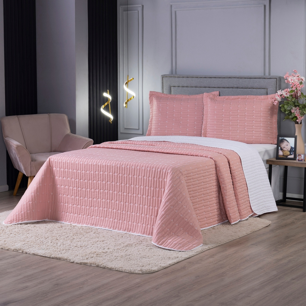 Cobre Leito 3 Peças QUEEN Percal 200 Fios Decor Dupla Face