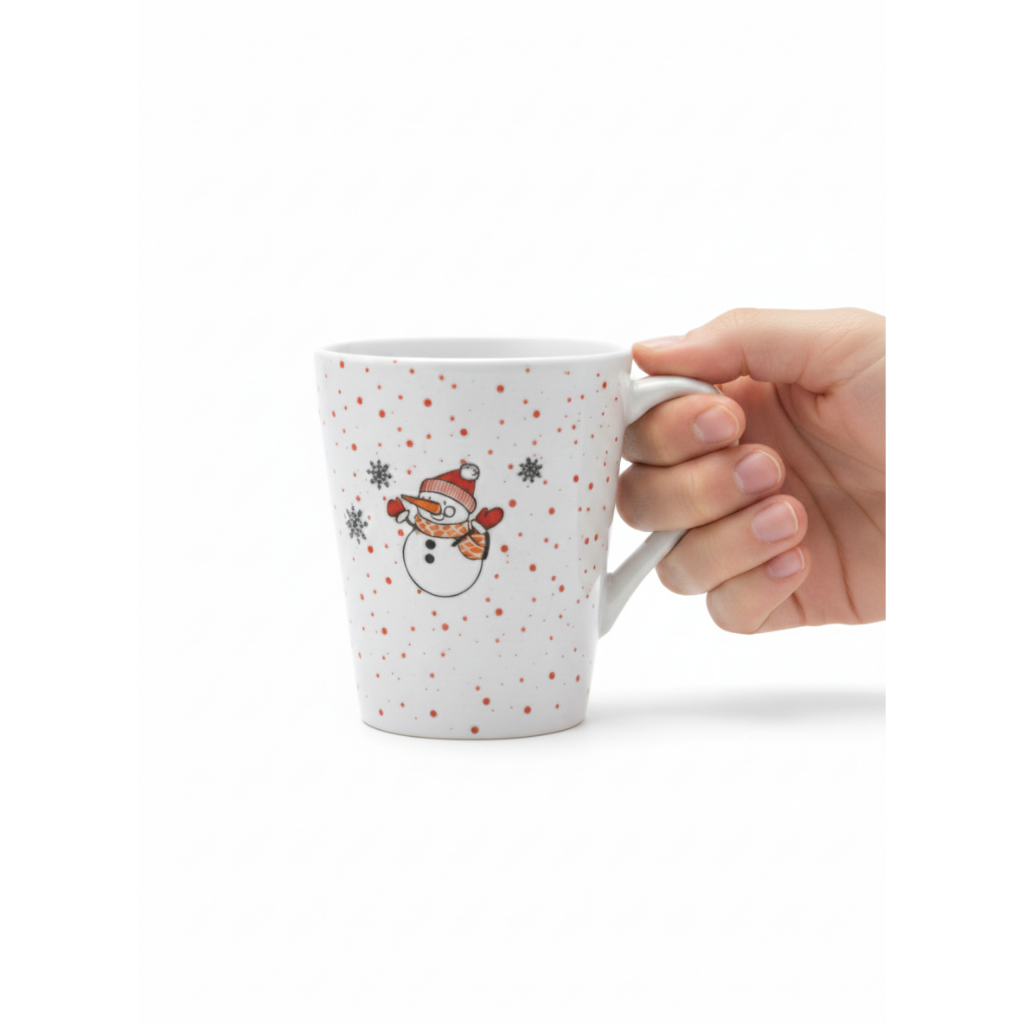 Kit 6 Xícaras Café 120ml Branca Chá Decorada Natal Boneco de Neve Flocos de Neve