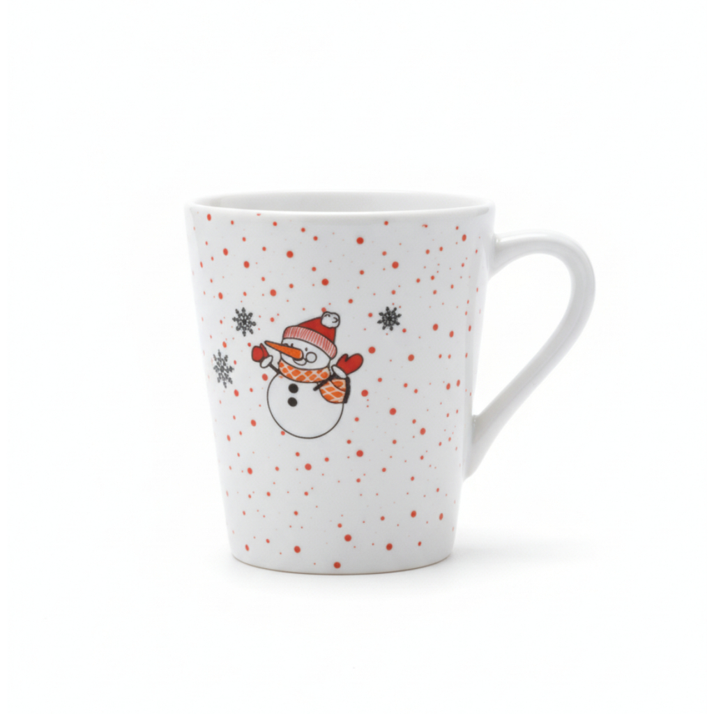 Kit 6 Xícaras Café 120ml Branca Chá Decorada Natal Boneco de Neve Flocos de Neve