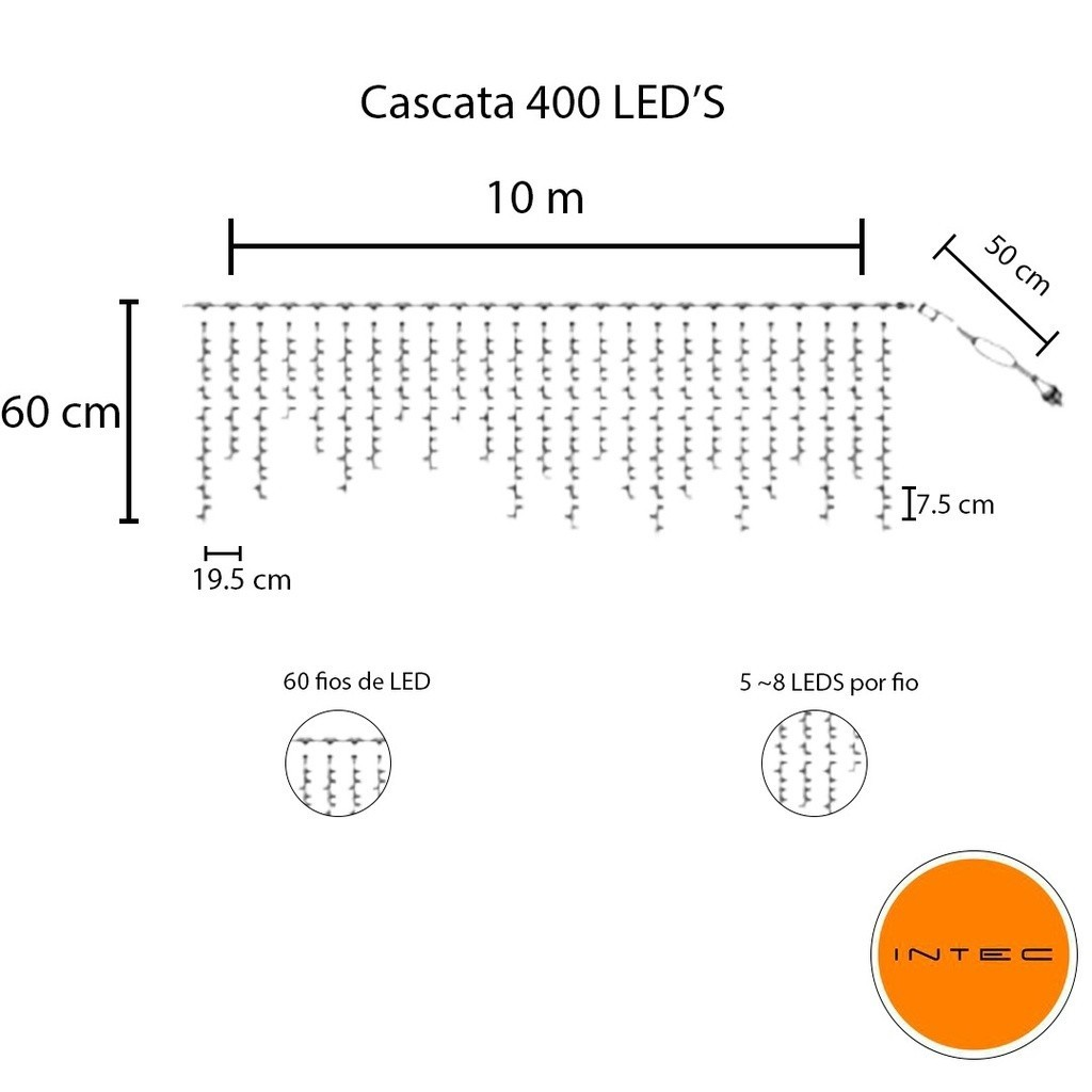 Cascata 400 Led's 10m Fixo ou 8 Funções 110v/220v