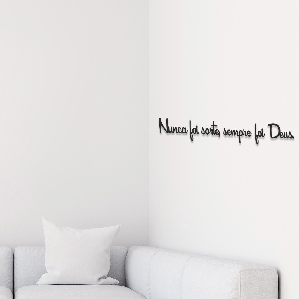Quadro Decorativo Religioso Frase Nunca foi sorte sempre foi Deus MDF 3mm Preto Fosco