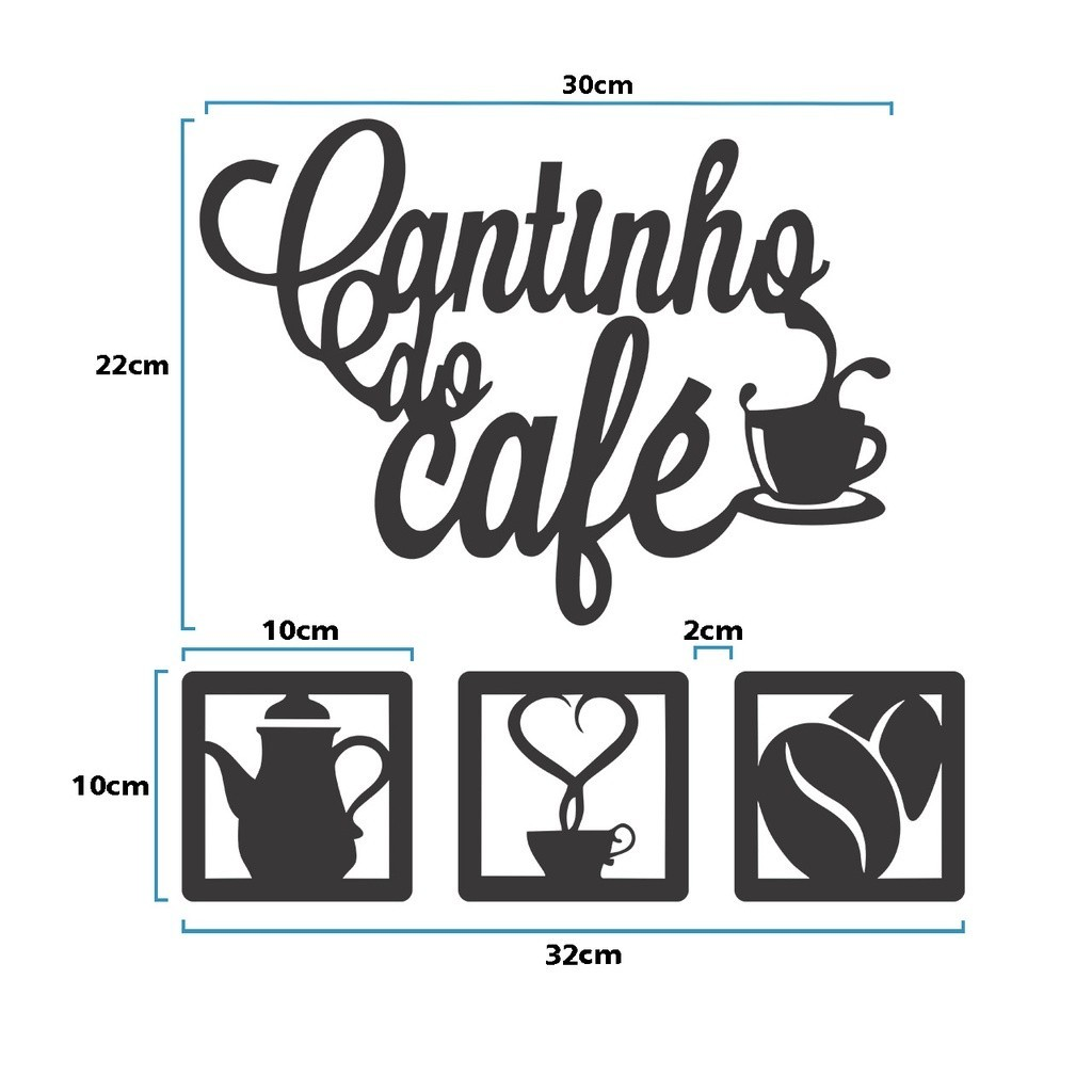 Kit Cantinho do Café 4 Peças 30cm Decoração Cozinha Mdf 3mm C/Dupla Face