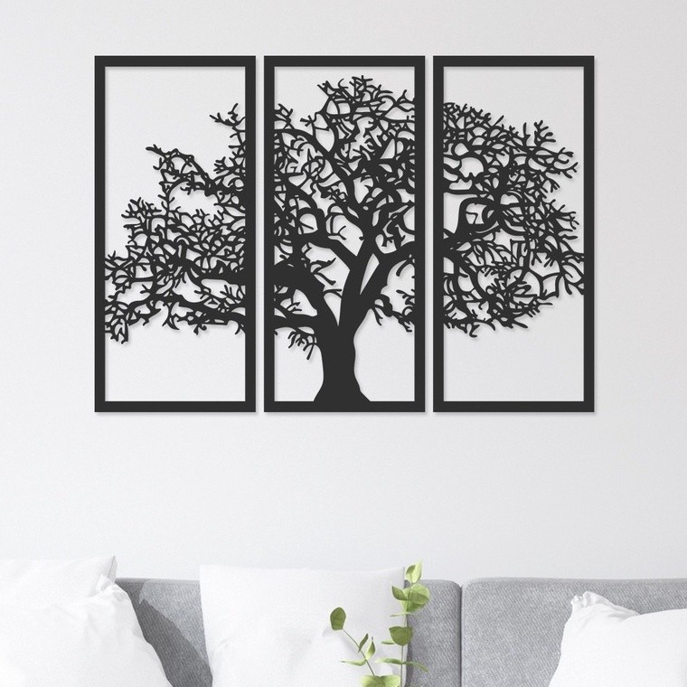 Quadro Decorativo Vazado Árvore da Vida MDF 3mm Preto Fosco