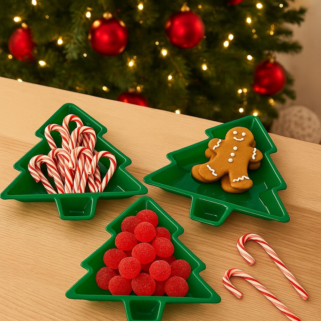 Kit Prato De Natal Árvore 20cm Com 3 Decorativo Vermelho/Verde