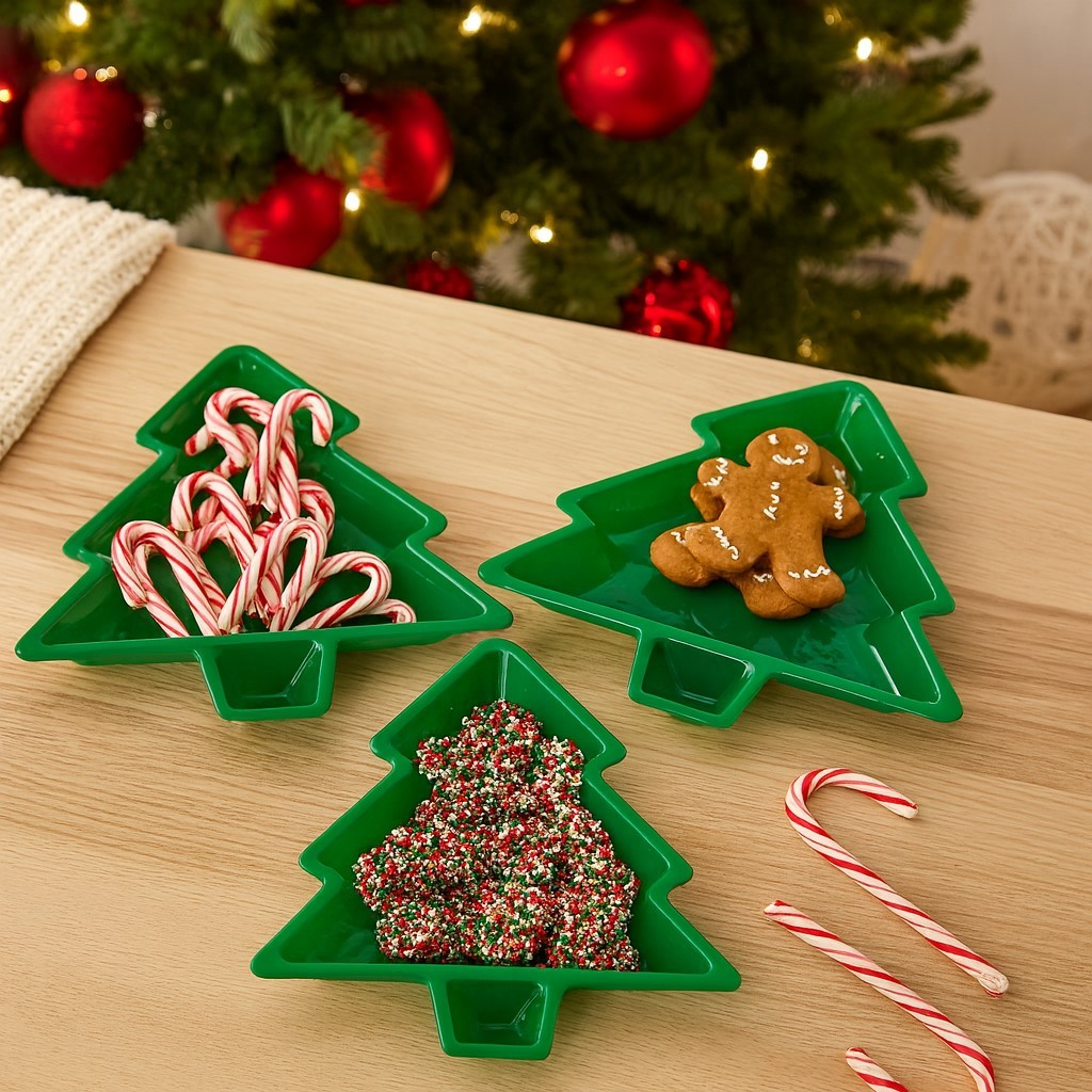 Kit Prato De Natal Árvore 20cm Com 3 Decorativo Vermelho/Verde