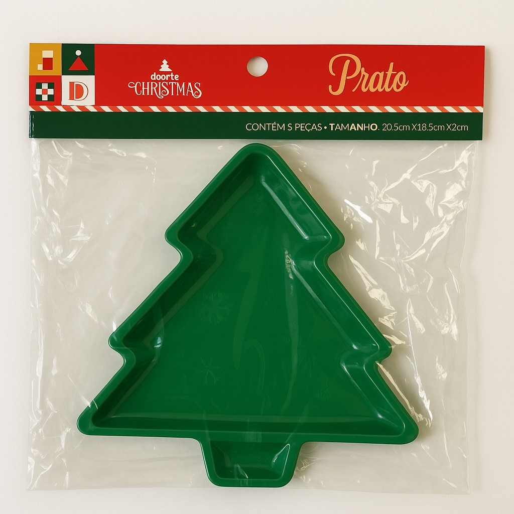 Kit Prato De Natal Árvore 20cm Com 3 Decorativo Vermelho/Verde