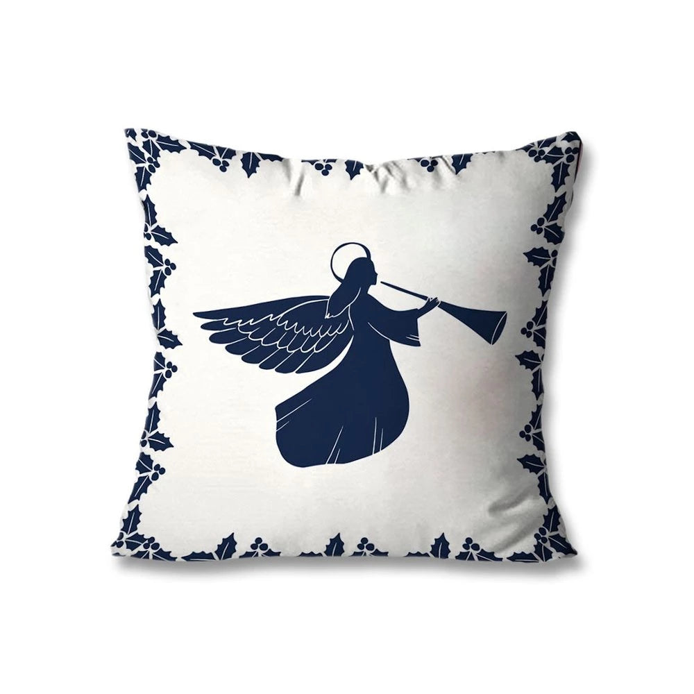 Kit com 4 Capas de Almofadas Decorativas Natal Azul e Branco Único