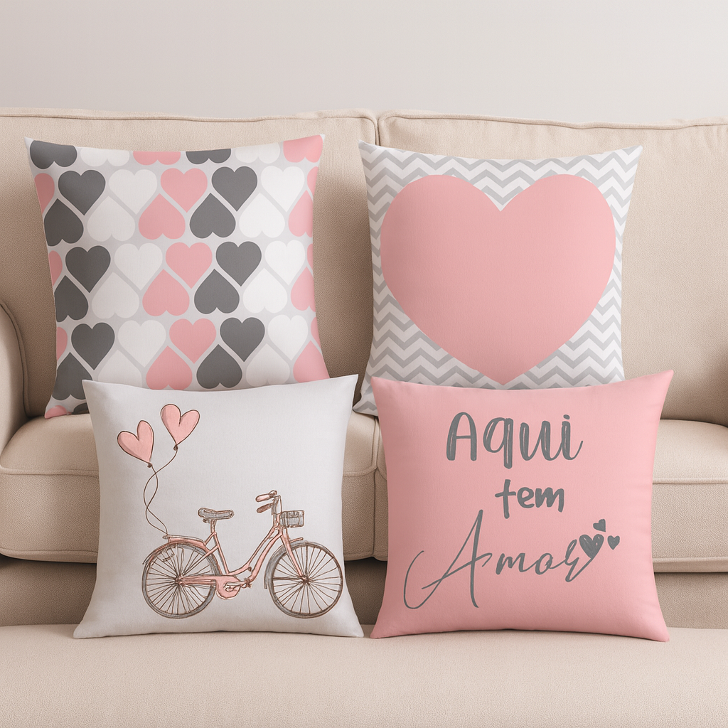 Capas de Almofadas - Rosa Coração