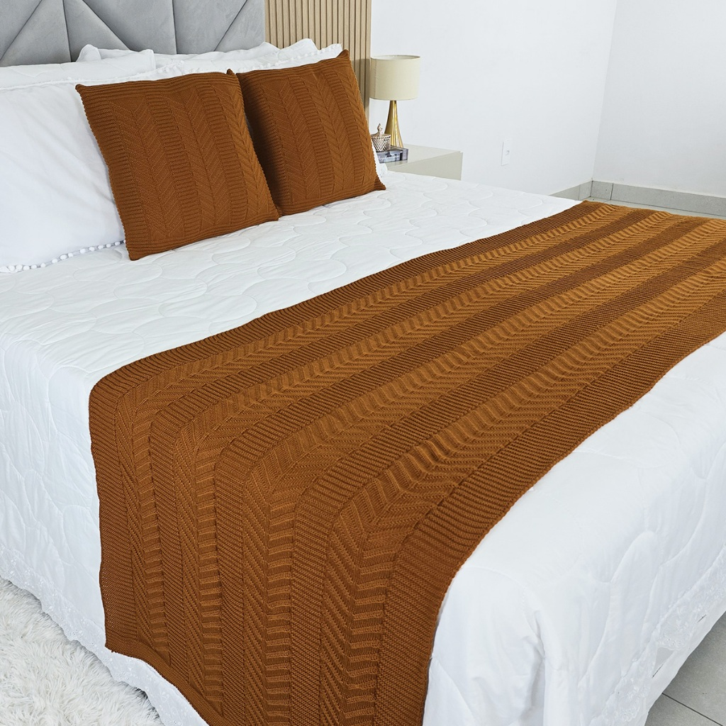 Kit Peseira Cama Casal Queen King Tricot + 2 Capas Almofadas