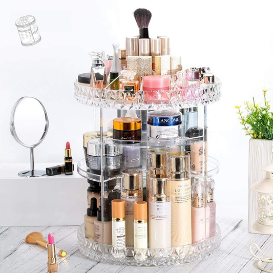 Organizador de Maquiagem Giratório em Acrílico com Divisórias – 360° de Praticidade | Linha GlamBox