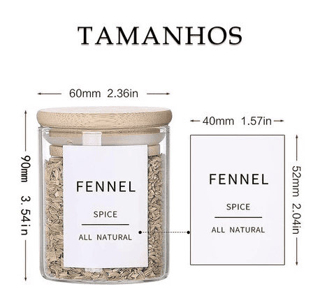 Kit 6 potes de vidro herméticos tampa de bambu
