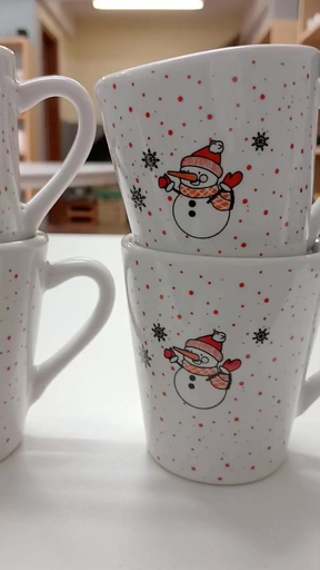 Kit 6 Xícaras Café 120ml Branca Chá Decorada Natal Boneco de Neve Flocos de Neve