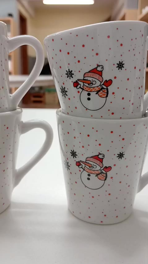 Kit 6 Xícaras Café 120ml Branca Chá Decorada Natal Boneco de Neve Flocos de Neve