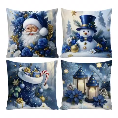 Kit 4 Capas de Almofadas Decorativas 45x45cm Feliz Natal Sala Quarto e Decoração