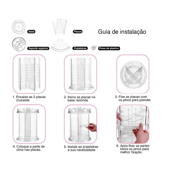 Organizador De Maquiagem Cosméticos Acrílico Giratório Rotatório 360º