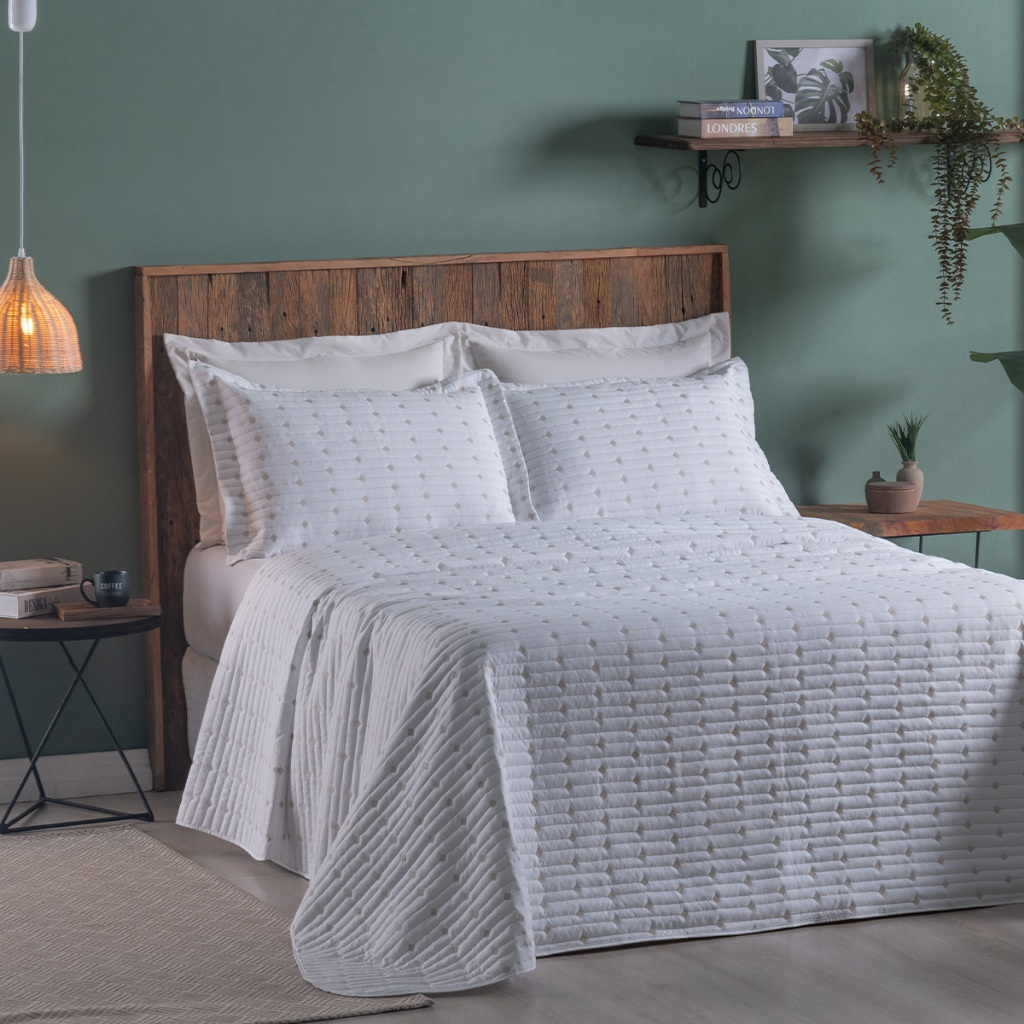 Cobre Leito 3 Peças QUEEN Percal 200 Fios Decor Dupla Face