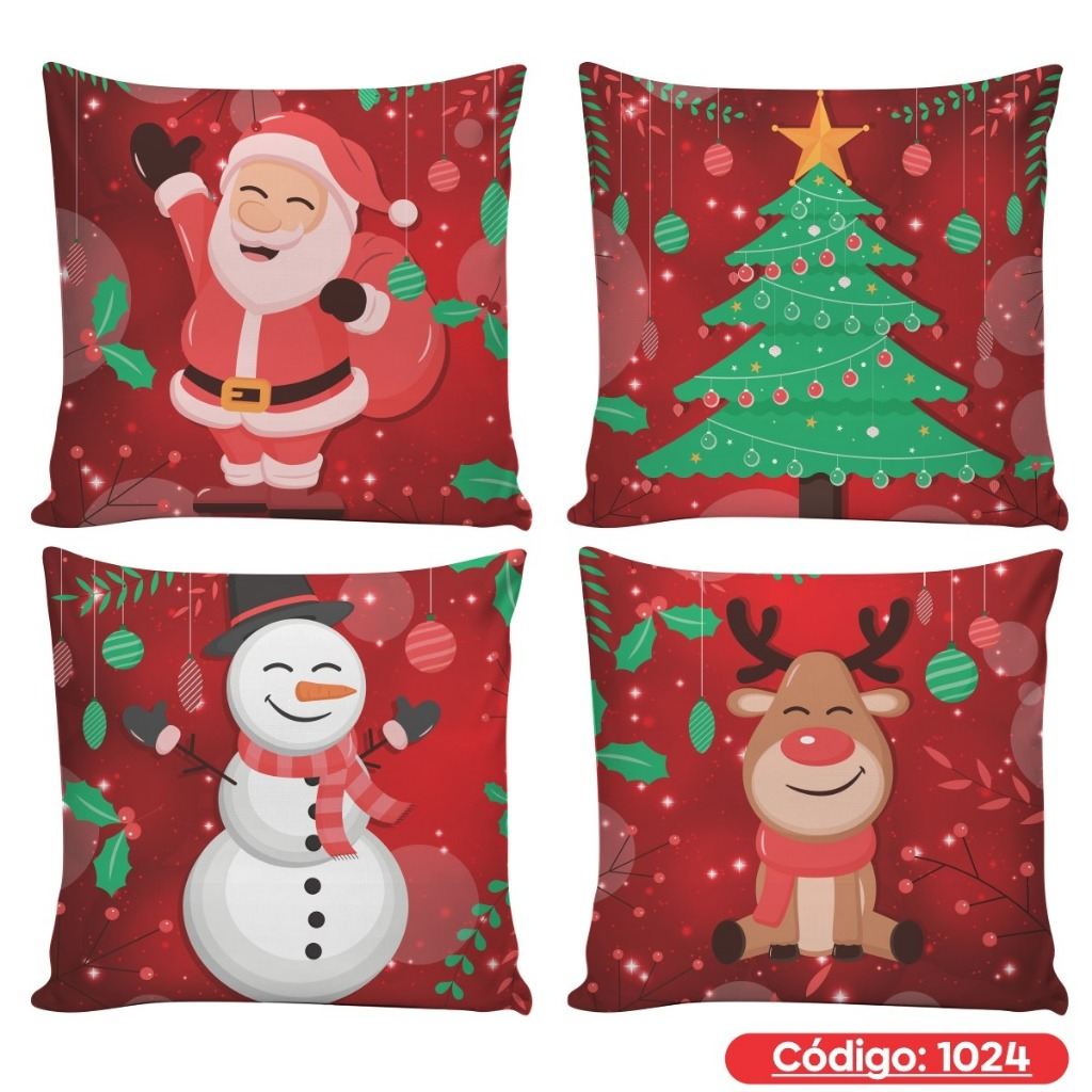 Kit 4 Capas de Almofadas Decorativas 45x45cm Feliz Natal Sala Quarto e Decoração