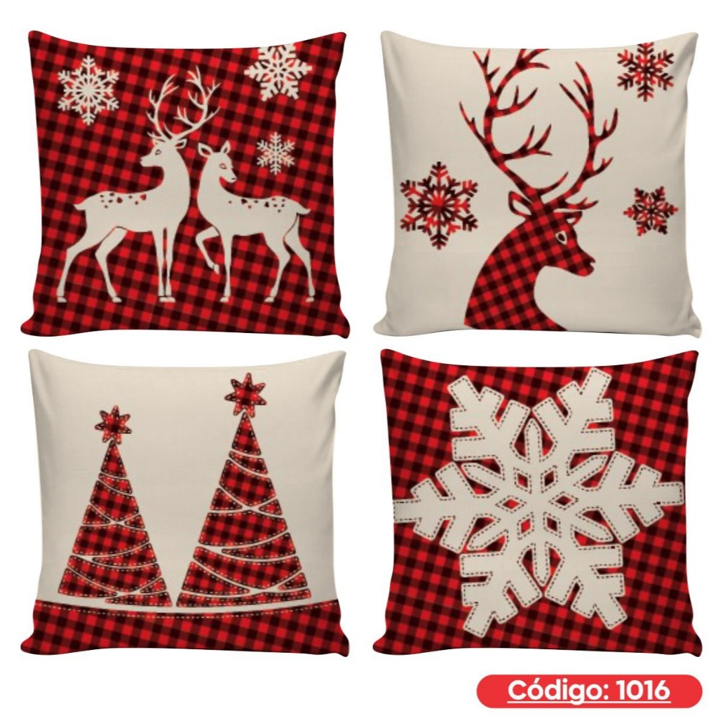 Kit 4 Capas de Almofadas Decorativas 45x45cm Feliz Natal Sala Quarto e Decoração