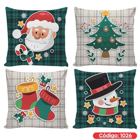 Kit 4 Capas de Almofadas Decorativas 45x45cm Feliz Natal Sala Quarto e Decoração