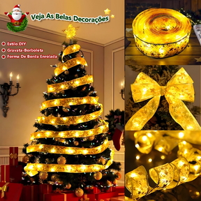 10 M Laços De Fita De Natal Com 100 Luzes Fada Cordas LED árvore Ornamentos Pisca Enfeites Decoração