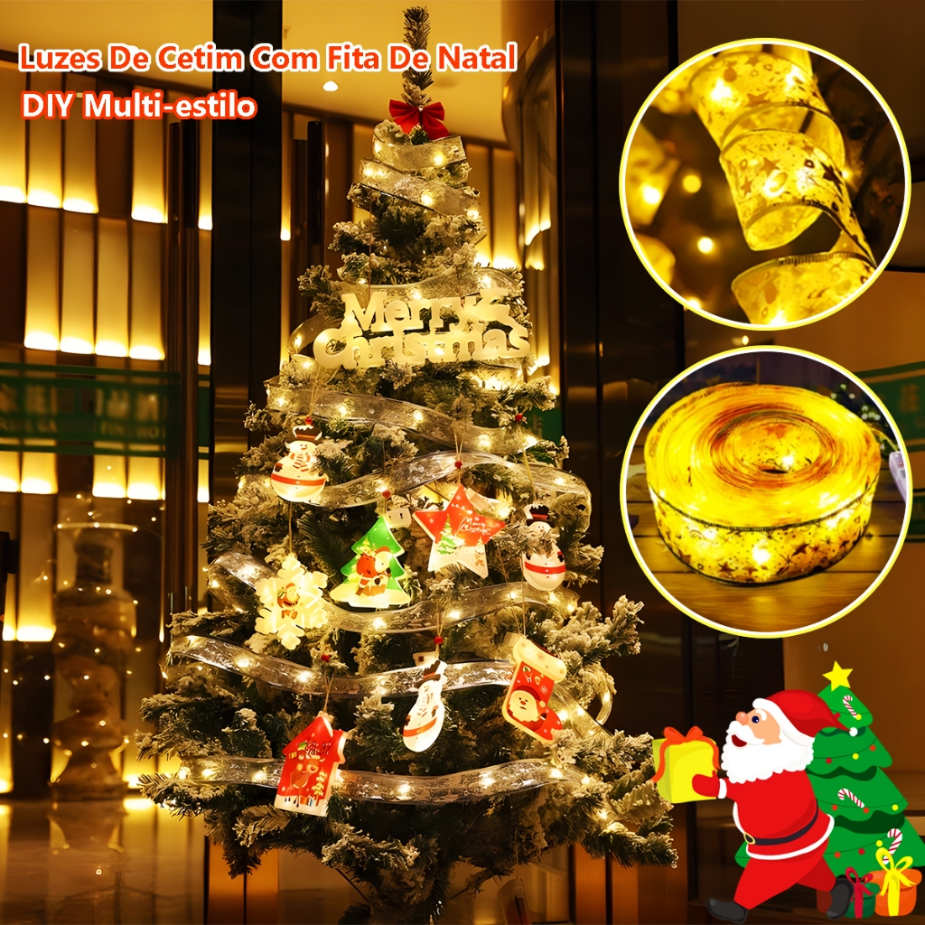 10 M Laços De Fita De Natal Com 100 Luzes Fada Cordas LED árvore Ornamentos Pisca Enfeites Decoração
