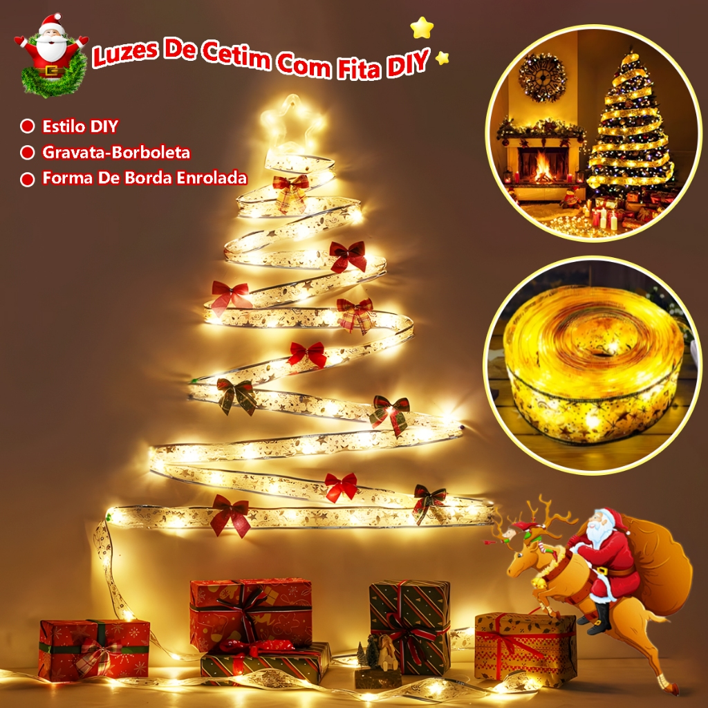 10 M Laços De Fita De Natal Com 100 Luzes Fada Cordas LED árvore Ornamentos Pisca Enfeites Decoração