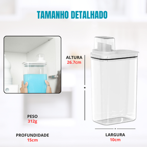 Kit Dispenser Organizador Lavanderia 2,3 litros + 1,5 Litros Acrílico (AMACIANTE, SABÃO EM PÓ)