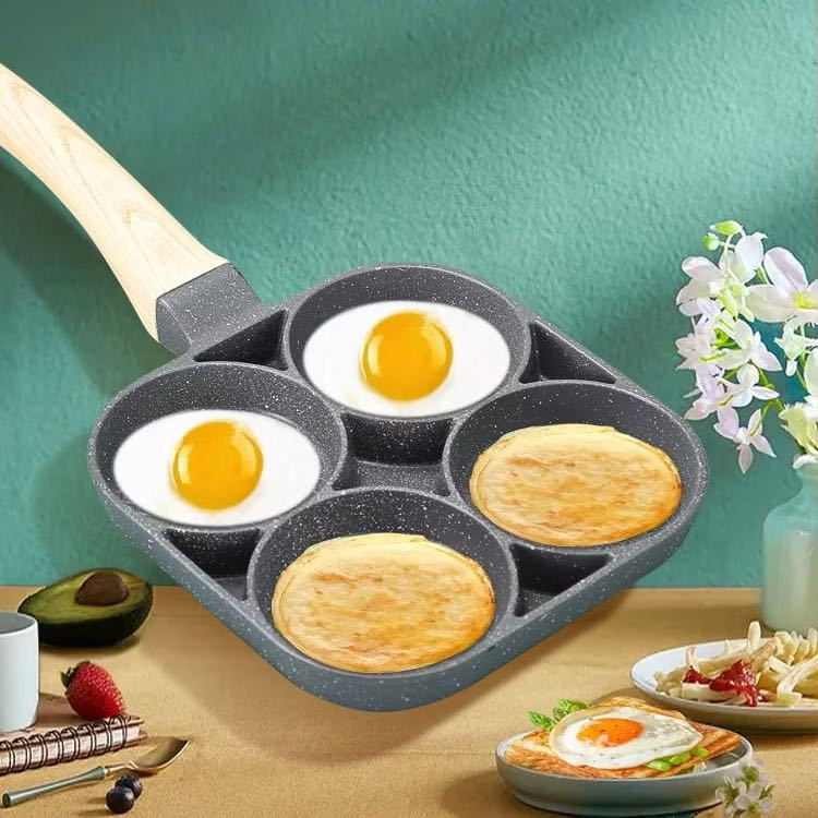 Frigideira Multifuncional Antiaderente 4em1 E 3em1 Ovos Hambúrguer Omelete Com Alça De Madeira