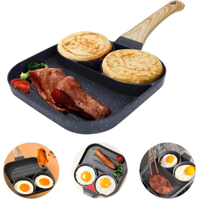 Frigideira Multifuncional Antiaderente 4em1 E 3em1 Ovos Hambúrguer Omelete Com Alça De Madeira